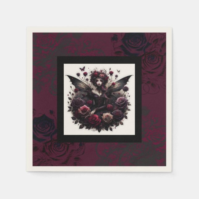 Dunkle Gothic Forest Fairy Floral Rose Burgund Serviette (Vorderseite)