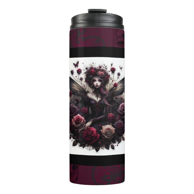Dunkle Gothic Forest Fairy Floral Rose Burgund Thermosbecher (Vorderseite)