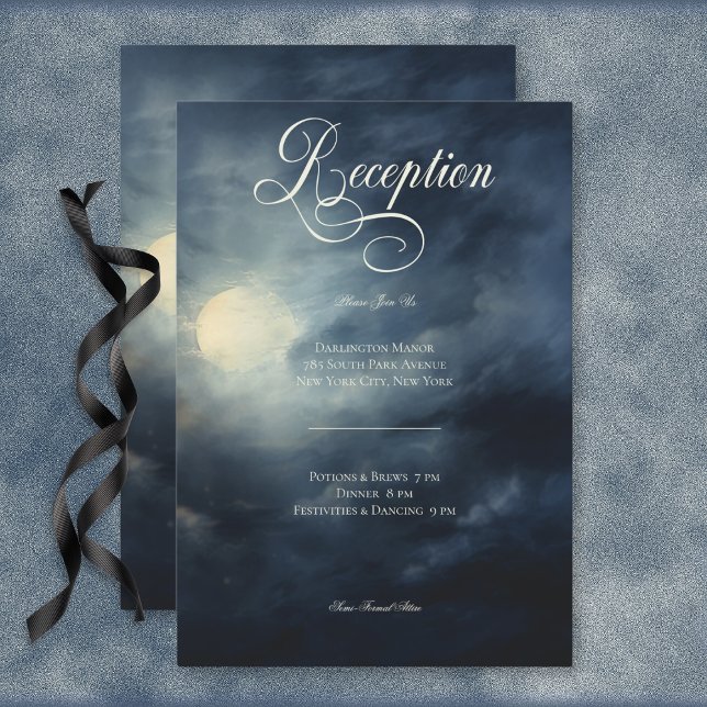 Dunkle Gothic Full Moon Night Sky Hochzeitsempfang Begleitkarte (Dark Gothic Full Moon Night Sky Wedding Reception Enclosure Card)