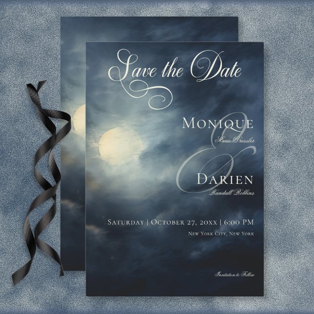 Dunkle Gothic Full Moon Night Sky Wedding Save The Date (Dark Gothic Full Moon Night Sky Wedding Save the Date Card)