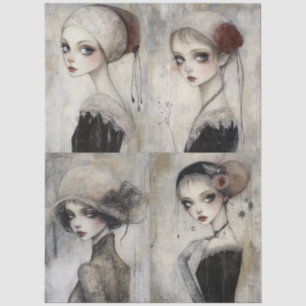 Dunkle Gothic Grunge Girl Collage Decoupage Seidenpapier