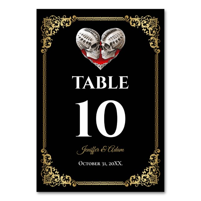 Dunkle Gothic-Halloween-Hochzeit-Tischnummer Tischnummer (Vorderseite)