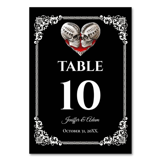 Dunkle Gothic-Halloween-Hochzeit-Tischnummer Tischnummer (Vorderseite)