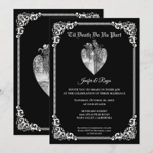 Dunkle gothic Halloween-Skelett-Hochzeitseinladung Einladung