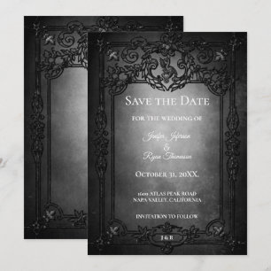 Dunkle Gothic-Hochzeit Halloween Save-the-Date-Kar Ankündigung