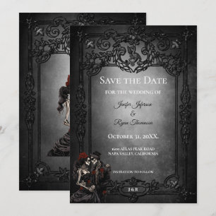 Dunkle Gothic-Hochzeit Halloween Save-the-Date-Kar Ankündigung