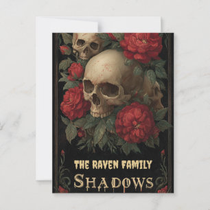 Dunkle Gothic-Kunst mit Totenkopf, Rosen und indiv Postkarte
