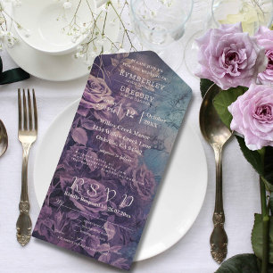 Dunkle Gothic Lavendel Purpur Blumenrose Emaille All In One Einladung
