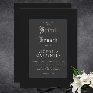 Dunkle Gothic Minimal Black & Blue Bridal Brunch Einladung