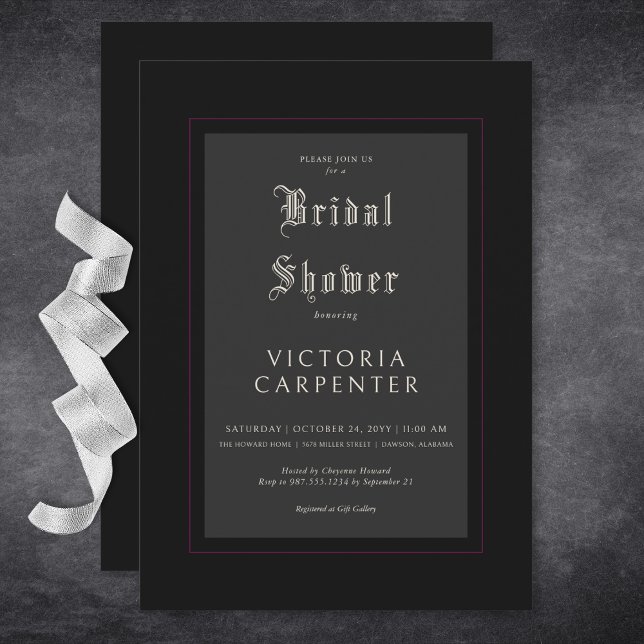 Dunkle Gothic Minimal Black & Burgundy Brautparty Einladung (Dark Gothic Minimal Black & Burgundy Bridal Shower Invitation)