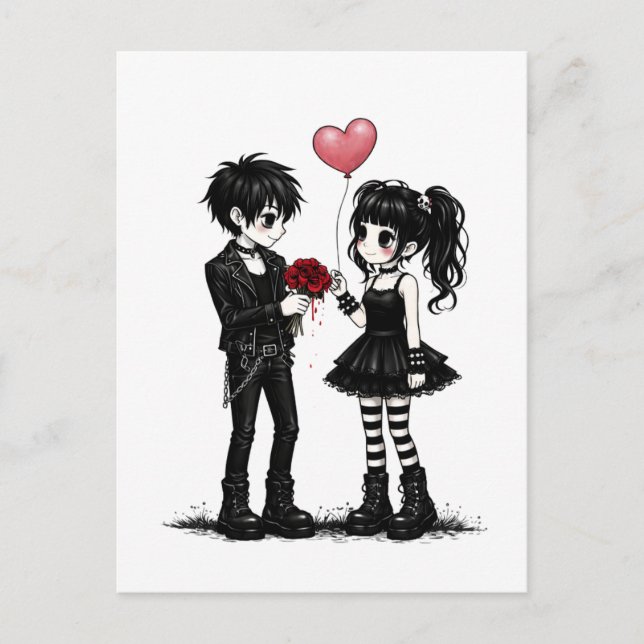 Dunkle Gothic-Romantik-Valentinstag-Postkarte Postkarte (Vorderseite)