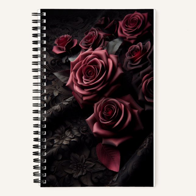 Dunkle Gothic-Rosa Rose & schwarzer Brokat Notizbuch (Vorderseite)