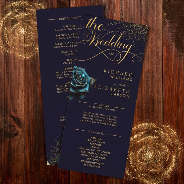 Dunkle Gothic-Rosen-Glitter-Hochzeit Programm (Von Creator hochgeladen)