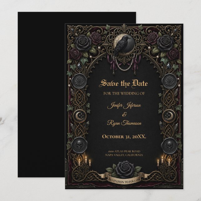Dunkle Gothic Save-the-Date-Einladung Einladung (Vorne/Hinten)