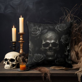 Dunkle Gothic Skull & Black Rose - Macabre-Dekorat Kissen
