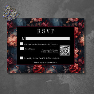 Dunkle Gothic Vintag Red & Pink Floral Wedding QR RSVP Karte
