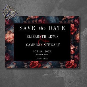 Dunkle gothic-vintage rote und rosa Blumenhochzeit Save The Date