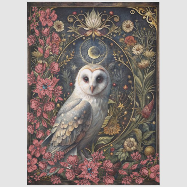 Dunkle gothic weiße Eule florale abstrakte Kunst  Seidenpapier (Vorderseite)