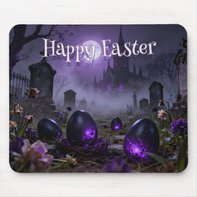 Dunkle gothische Oster Szene mit leuchtenden Eiern Mousepad (Vorne)