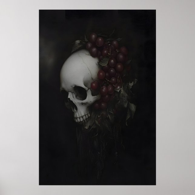 Dunkle gothische Schädelmalerei Vanitas-Stillleben Poster (Vorne)
