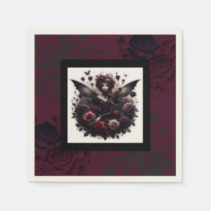 Dunkle gothische Wald-Fee Blumen Rosen Burgunderro Serviette
