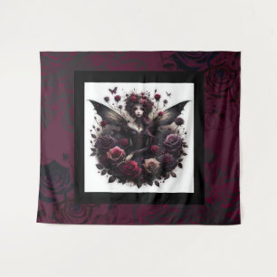 Dunkle gothische Waldfee Blumen Rosen Burgunderrot Wandteppich