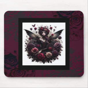 Dunkle gothische Waldfee Florale Rosen Burgunderro Mousepad