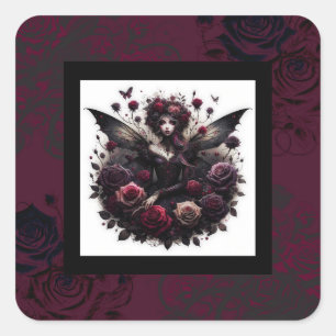 Dunkle gothische Waldfee Florale Rosen Burgunderro Quadratischer Aufkleber