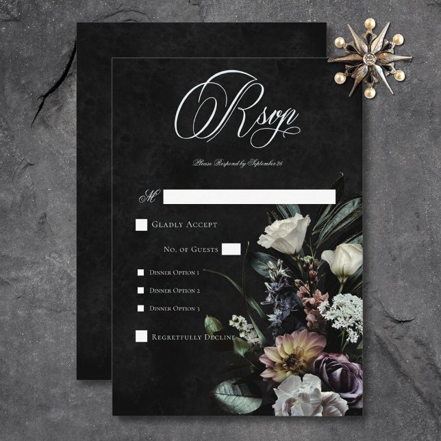 Dunkle Gotik mysteriös Mute Floral Dinner RSVP Karte (Dark Gothic Mysterious Muted Floral Dinner RSVP Card)