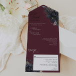 Dunkle gotische Blüte bis Tod tun uns Teil Hochzei All In One Einladung<br><div class="desc">Diese dunkelgotische Blüte bis zum Tod machen uns Teil Hochzeit in einem einladenden Design mit einem schlichten, moodisch-bordeauxfarbenen Hintergrund mit Retro-viktorianischen Aquarellen und blumengeschmückten Verzierungen in einem modernen minimalistischen Schriftart, das eine raffinierte und skurrile Präsentation für eine zeitlose romantische Hochzeit oder einen anderen besondere Anlass bietet. Beautigend geeignet für eine...</div>