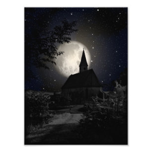 Dunkle gotische Burg im Mondlicht Fotodruck