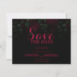Dunkle gotische Fuchsia-Blumenhochzeit rettet das Save The Date