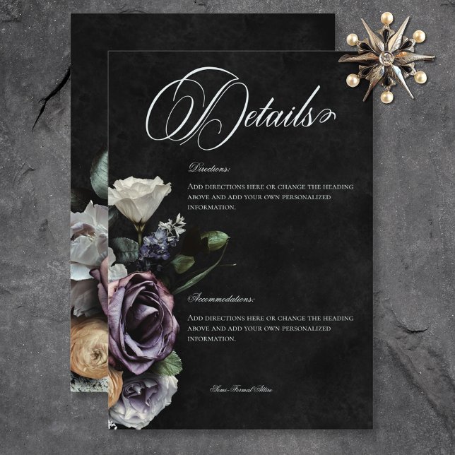 Dunkle gotische geheimnisvolle, geflochtene Blumen Begleitkarte (Dark Gothic Mysterious Muted Floral Details Enclosure Card)