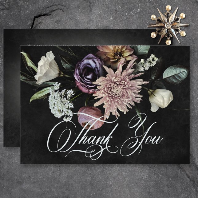Dunkle gotische Mysteriöse, mundtot geflorale Hoch Dankeskarte (Dark Gothic Mysterious Muted Floral Wedding Thank You Card)