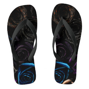 Dunkle gotische Rosen Samt Blumen Textur Muster Flip Flops