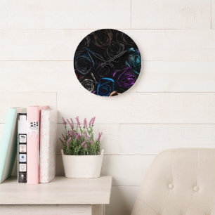 Dunkle gotische Rosen Samt Blumen Textur Muster Große Wanduhr
