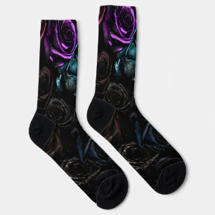 Dunkle gotische Rosen Samt Blumen Textur Muster Socken