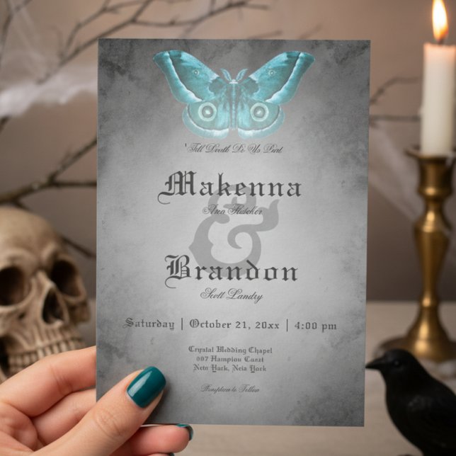 Dunkle gotische Schwarze Wasserfarbe Aquamarine Mo Einladung (Von Creator hochgeladen)