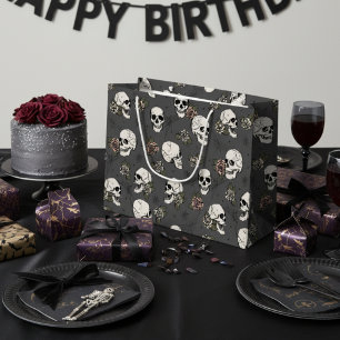 Dunkle graue Gothic-Skulle und Rose Halloween Große Geschenktüte