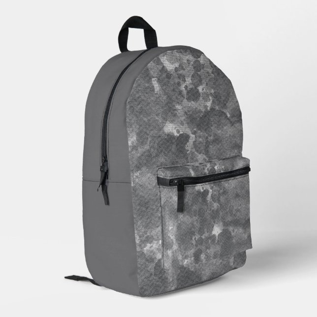 Dunkle graue Marmor-Textur-Muster Bedruckter Rucksack (Rückseitige Ecke links)