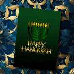 Dunkle Green Gold Menorah Flames Happy Hanukkah Ca Feiertagskarte<br><div class="desc">Unterkunft thematisch von Umua entworfen. Gedruckt und ausgeliefert von Zazzle oder ihren Partnern.</div>