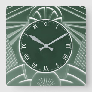Dunkle grüne Art Deco-Uhr - Stylische abstrakte Li Quadratische Wanduhr