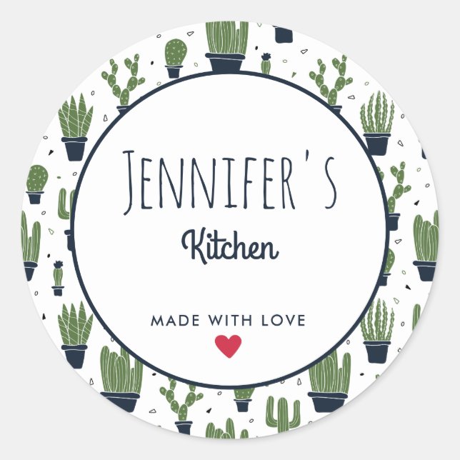 Dunkle grüne Kaktus Wüstenmuster Küche Runder Aufkleber (Vorderseite)