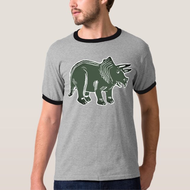 Dunkle grüne Triceratops Ringer-T - Shirt (Vorderseite)