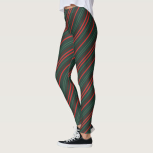 Dunkle Grüntöne und dunkle Reds Streifen Leggings