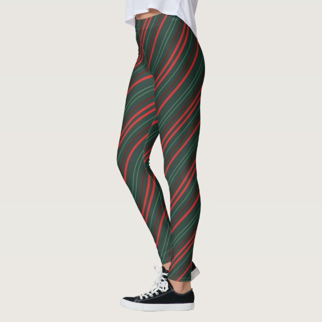 Dunkle Grüntöne und dunkle Reds Streifen Leggings (Links)