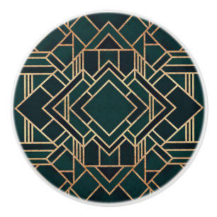 Dunkle Grüntöne und geometrische Gold-Gestaltung Keramikknauf