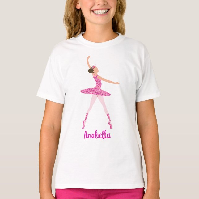 Dunkle Haare Rosa Glitzer Kleid Ballerina Rosa Kro T-Shirt (Vorderseite)