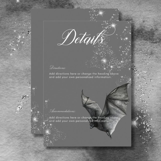 Dunkle Halloween Glam Bat & Diamonds Hochzeitsdeta Begleitkarte (Dark Halloween Glam Bat & Diamonds Wedding Details Enclosure Card)