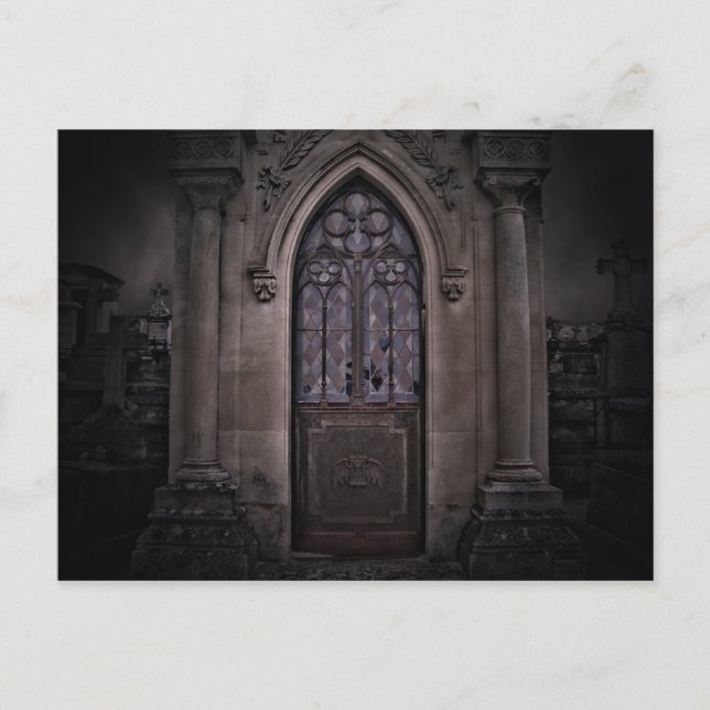 Dunkle Halloween-Gotische Friedhofkrypta Postkarte (Vorderseite)